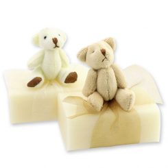 Schafmilchseife eckig 100g, dekoriert mit Teddy, Classic 