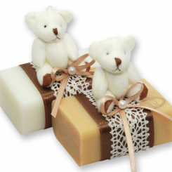 Schafmilchseife eckig 100g, dekoriert mit Teddy, Classic/Quitte 