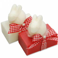 Sheep milk soap 100g decorated with a soap rabbit 40g, Classic/rose 