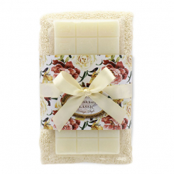 Sheep milk soap 100g and towel 30x50cm cream "Vintage motif 150", Classic 
