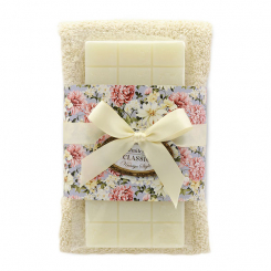 Sheep milk soap 100g and towel 30x50cm cream "Vintage motif 203", Classic 