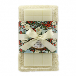 Sheep milk soap 100g and towel 30x50cm cream "Vintage motif 209", Classic 