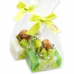 Sheep milk soap 100g, decorated with a turtle in a cellophane, Classic/apple 