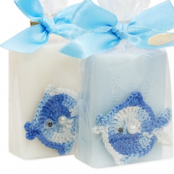 Sheep milk soap 100g, decorated with a fish in a cellophane, Classic/'forget-me-not' 