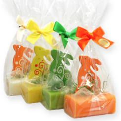 Sheep milk soap 100g decorated with a wooden rabbit in a cellophane, sorted 