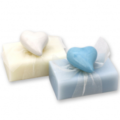 Schafmilchseife eckig 100g, dekoriert mit Herz, Classic/Vergissmeinnicht 