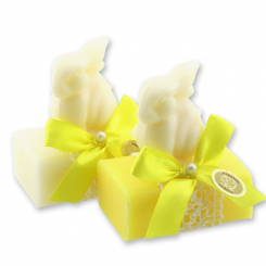 Schafmilchseife eckig 100g dekoriert mit Seife Zwerghase 40g, Classic/Grapefruit 