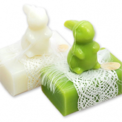 Sheep milk soap 100g decorated with a soap rabbit 23g, Classic/pear 
