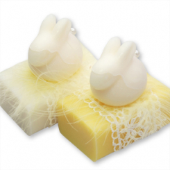 Schafmilchseife eckig 100g dekoriert mit Seife Hase 40g, Classic/Grapefruit 
