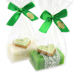 Schafmilchseife eckig 100g, dekoriert mit Keksherz in Cello, Classic/Apfel 