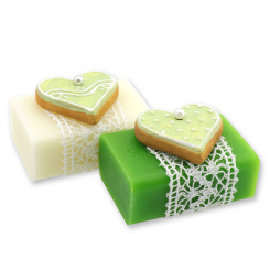 Schafmilchseife eckig 100g, dekoriert mit Keksherz, Classic/Apfel 
