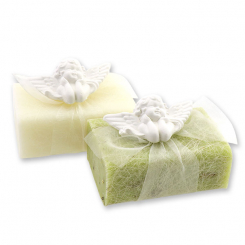 Schafmilchseife eckig 100g dekoriert mit Engel, Classic/Eisenkraut 