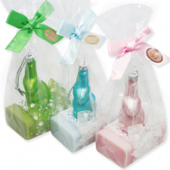 Schafmilchseife eckig 100g dekoriert mit Hase in Cello, sortiert 