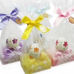 Schafmilchseife eckig 100g dekoriert mit Osterei in Cello, sortiert 