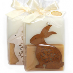 Sheep milk soap 2x100g decorated with a rabbit in a cellophane, Classic/quince 
