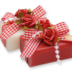 Sheep milk soap 100g, decorated with a rose, Classic/pomegranate 