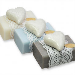 Schafmilchseife eckig 100g, dekoriert mit Herz, sortiert 