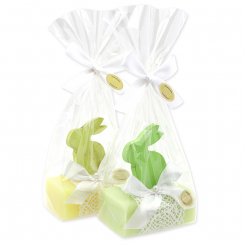 Sheep milk soap 100g decorated with a rabbit in a cellophane, Meadow flower/Cowslip 