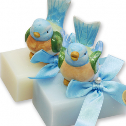 Sheep milk soap 100g, decorated with a bird, Classic/forget-me-not 