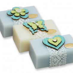 Sheep milk soap 100g, decorated with wooden motives, Classic/'forget-me-not' 