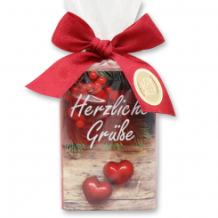 Schafmilchseife eckig 100g in Cello "Herzliche Grüße", Cranberry 