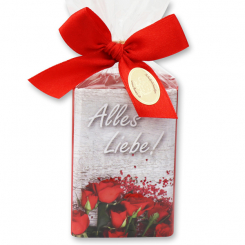 Schafmilchseife eckig 100g in Cello "Alles Liebe", Rose 