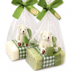 Sheep milk soap 100g, decorated with a teddy in a cellophane, Classic/verbena 