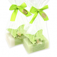 Schafmilchseife eckig 100g dekoriert mit Schmetterling in Cello, Classic/Wiesenblume 