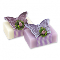 Schafmilchseife eckig 100g dekoriert mit Schmetterling, Classic/Flieder 