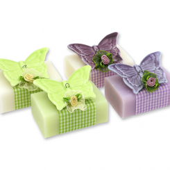 Schafmilchseife eckig 100g, dekoriert mit Schmetterling, sortiert 