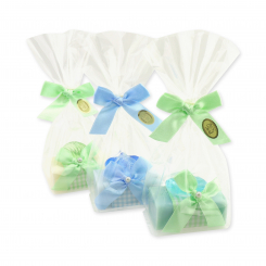 Schafmilchseife eckig 100g, dekoriert mit Muschel in Cello, sortiert 