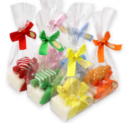 Schafmilchseife eckig 100g dekoriert mit Zuckerl in Cello, Classic 