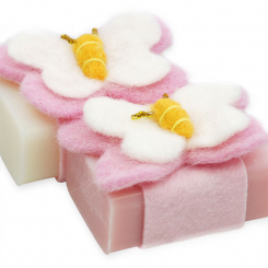 Schafmilchseife eckig 100g, dekoriert mit Schmetterling, Classic/Magnolie 
