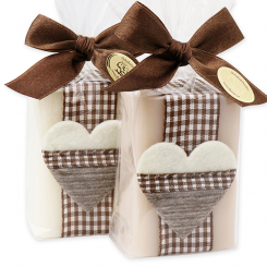 Sheep milk soap 100g decorated with a brown heart in a cellophane, Classic/almond oil 