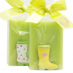 Sheep milk soap 100g, decorated with a garden-boot in a cellophane, Lime blossom 