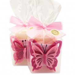 Sheep milk soap 100g, decorated with a butterfly in a cellophane, classic/peony 