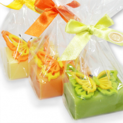 Sheep milk soap 100g, decorated with a butterfly in a cellophane, sorted 