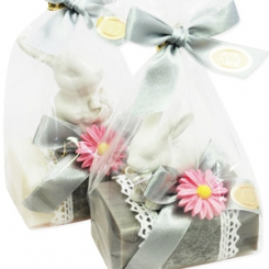 Sheep milk soap 100g decorated with a rabbit in a cellophane, Classic/Edelweiss 