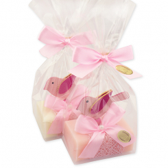 Sheep milk soap 100g decorated with a bird in a cellophane, classic/peony 