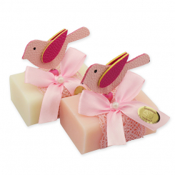 Sheep milk soap 100g decorated with a bird, classic/peony 