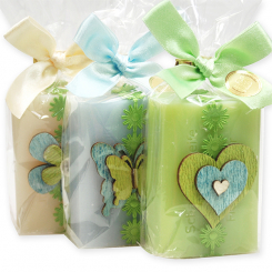 Sheep milk soap 100g, decorated with wooden motives in a cellophane, sorted 