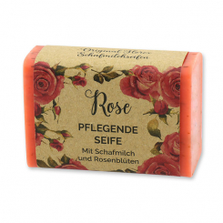 Schafmilchseife eckig 100g "Wohlfühlzeit", Rose mit Blüten 