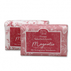 Schafmilchseife eckig 100g "Florentine" im gerillten Papier, Magnolie 