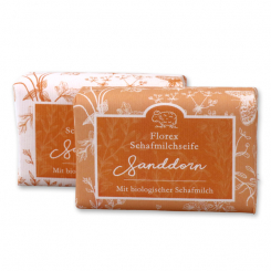 Schafmilchseife eckig 100g "Florentine" im gerillten Papier, Sanddorn 