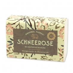 Schafmilchseife eckig 100g, "Handmade Paper" Schneerose 