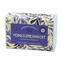 Schafmilchseife eckig 100g, "Handmade Paper" Vergissmeinnicht 