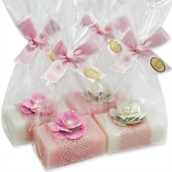 Sheep milk soap 100g, decorated with a flower in a cellophane, Classic/peony 