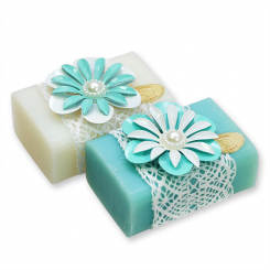 Schafmilchseife eckig 100g, dekoriert mit Blume, Classic/Salz 