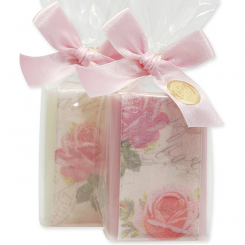 Sheep milk soap 100g, decorated with a rose ribbon in a cellophane, Classic/cherry blossom 