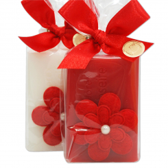 Sheep milk soap 100g, decorated with a flower in a cellophane, Classic/rose 